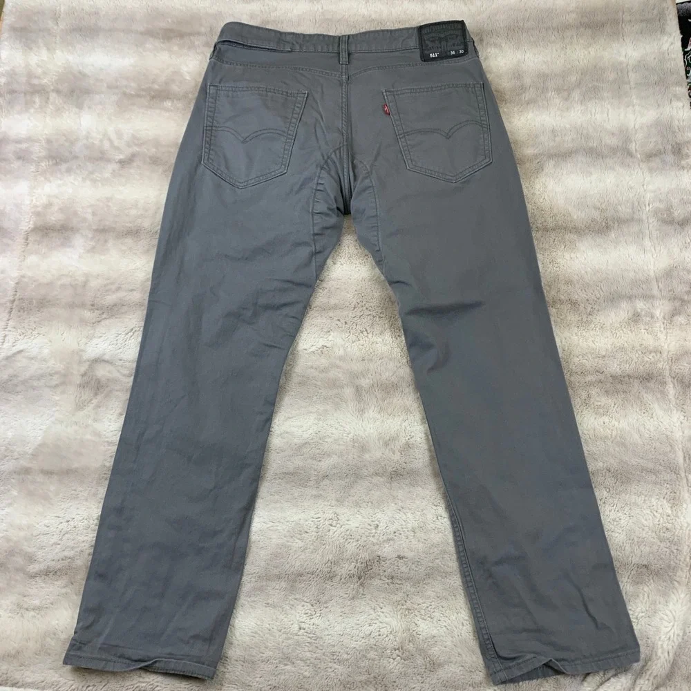 Levis 511 Slim Fit Pants Mens‎ 36x30 Gray Chino Twill Casual Stretch Trousers